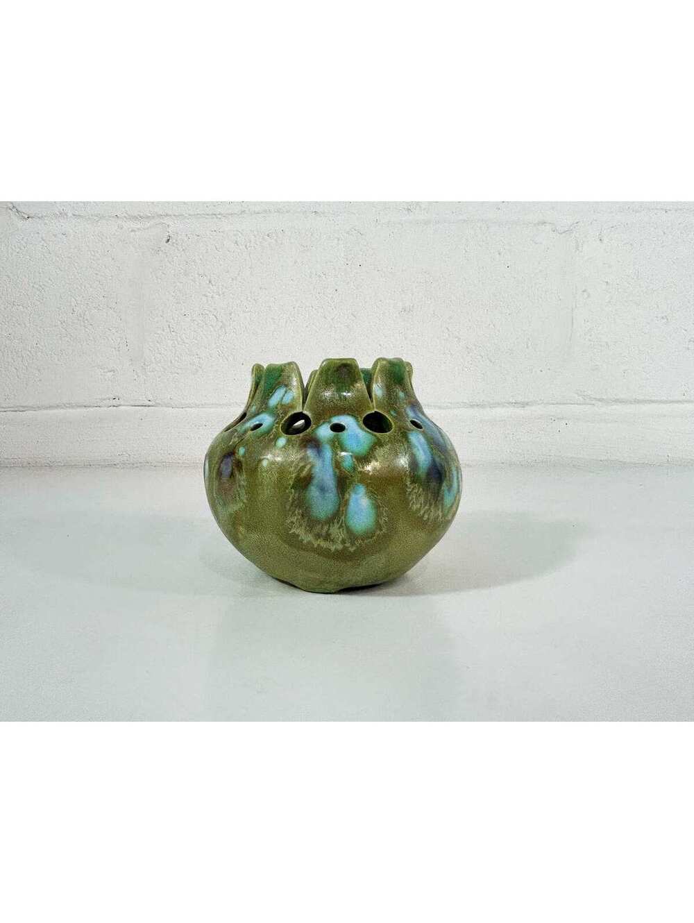 Votive Candle Holder Fairy Lamp Tea Light Monterey Jade Pottery Green 1960s